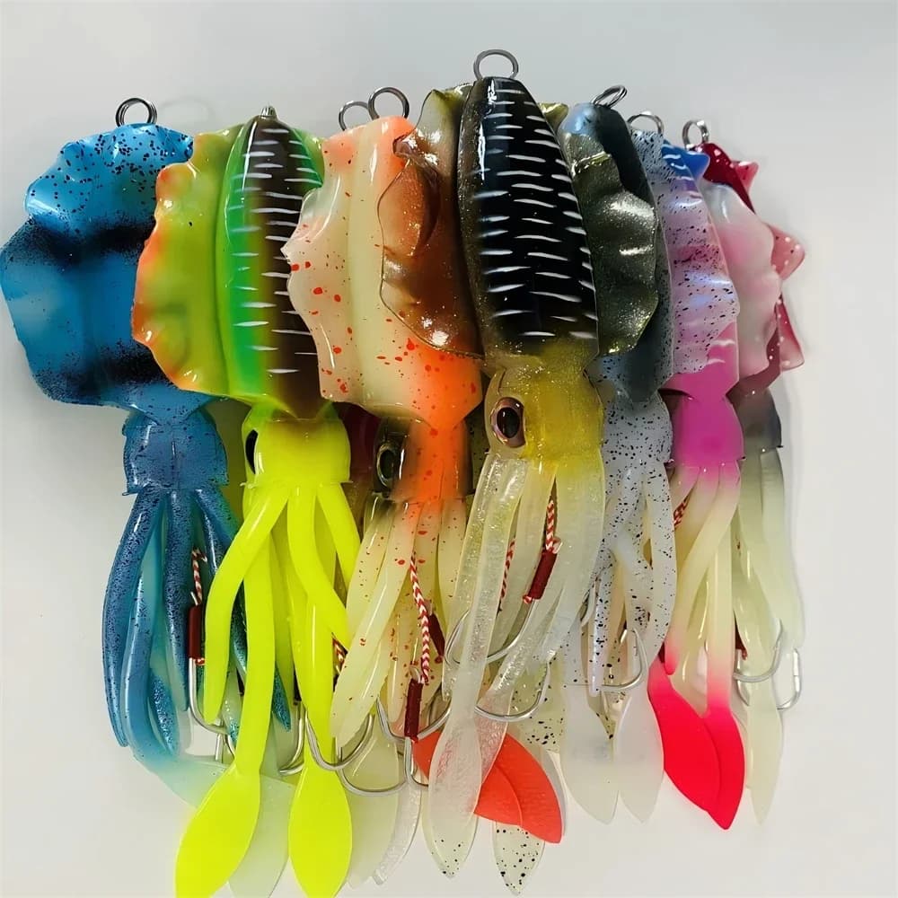 Leurre souple calmar lumineux UV 60g ZUKIBO pour pêche en mer profonde et trolling bateau