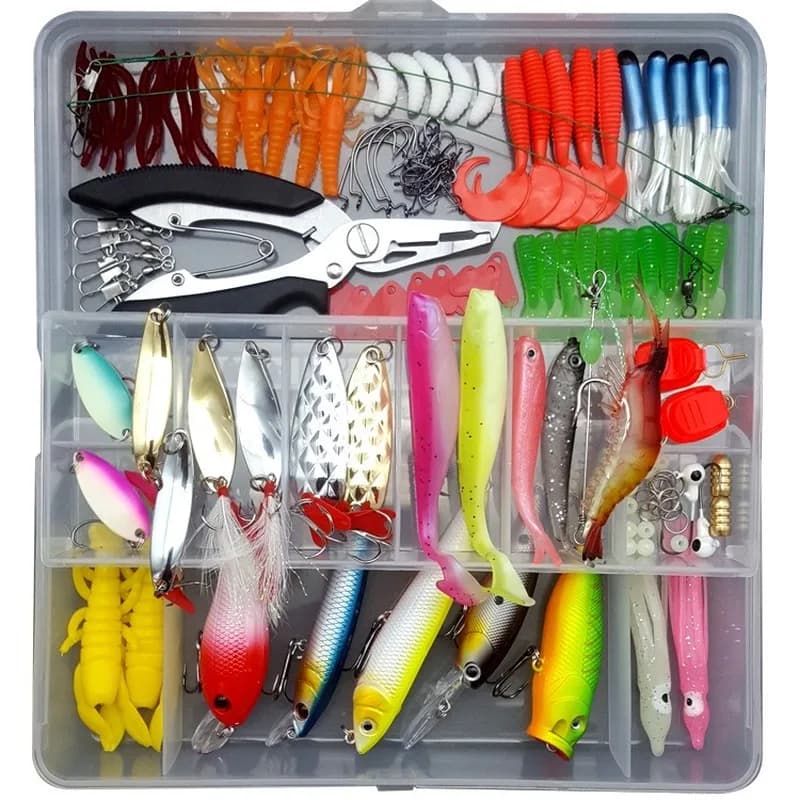 Kit leurres pêche complet wobblers métal jig spoons appâts souples silicone pour carnassiers