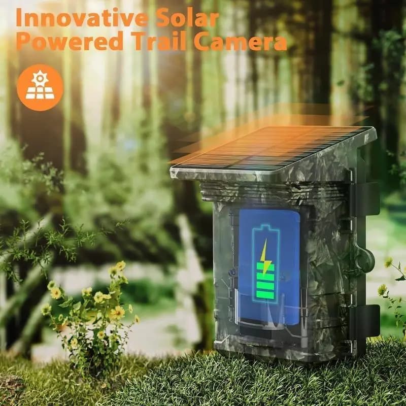 Caméra de chasse étanche 30MP 2K avec panneau solaire vision nocturne infrarouge pour suivi faune sauvage
