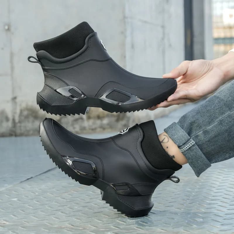 Bottes de pluie couple doublées polaire - Chaussures imperméables courtes pour homme et femme hiver