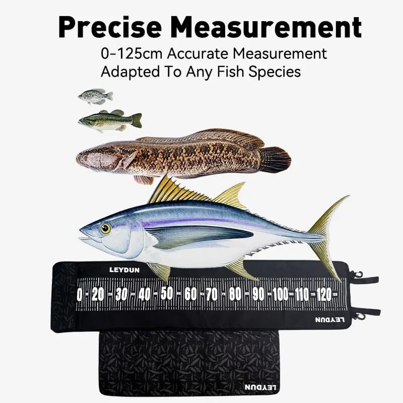 Tapis mesure poisson LEYDUN 125cm avec règle intégrée - Base genouillère rembourrée - Accessoire pêche