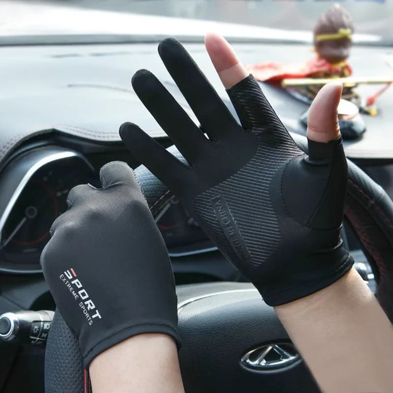 Ice Silk High-elastic Sunscreen Breathable Half-finger Gloves For Men&Women 1Pai