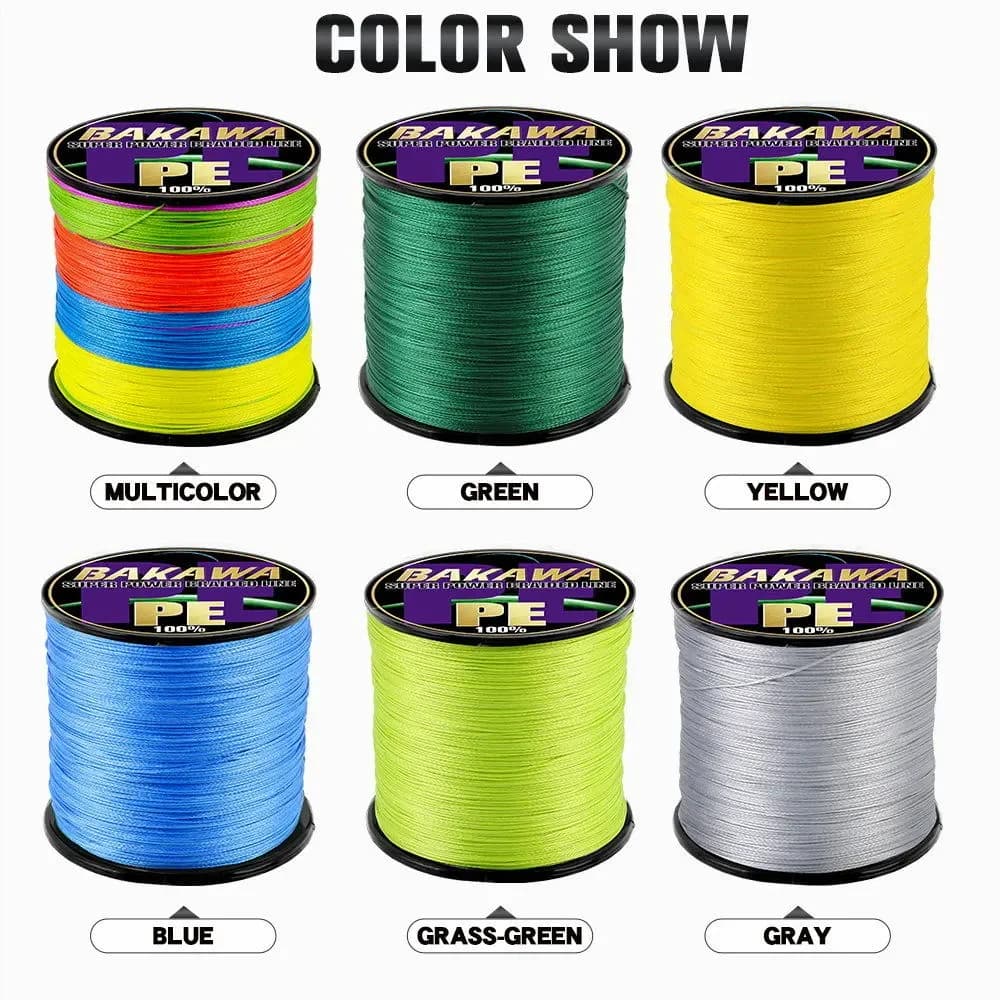 Ligne de pêche BAKAWA 4 brins multifilament 100M-1000M résistante à l'abrasion pour carpe et pêche sportive