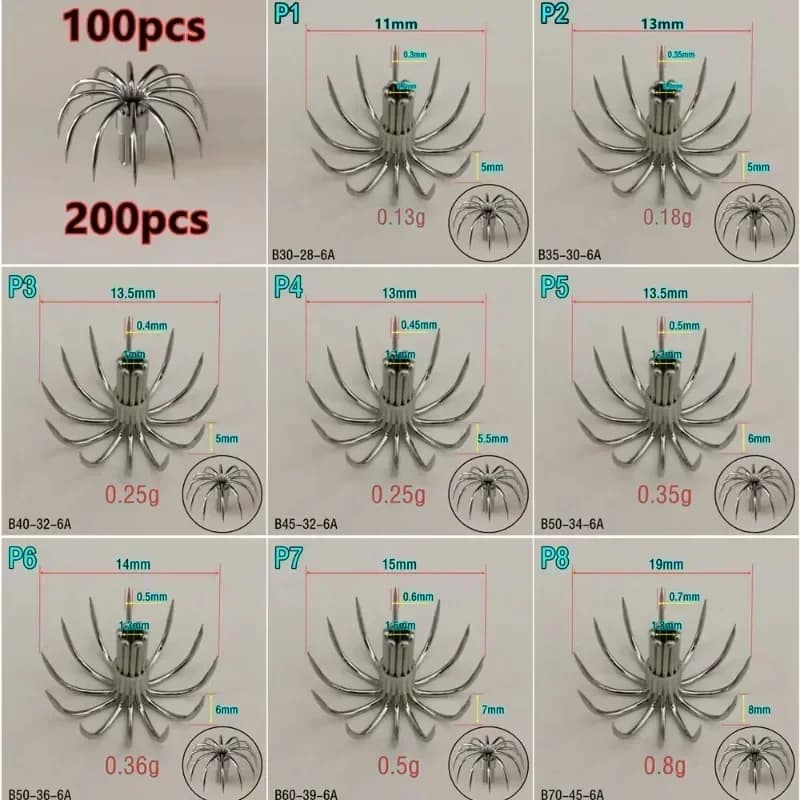 Hameçons à calmar 100/200 pièces acier inox - Hameçons couronne Egi avec griffes d'assistance pour pêche