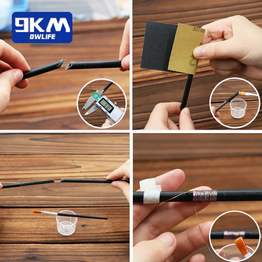 Kit réparation canne pêche 3 pièces sticks carbone fil wrapping eau douce mer spinning casting
