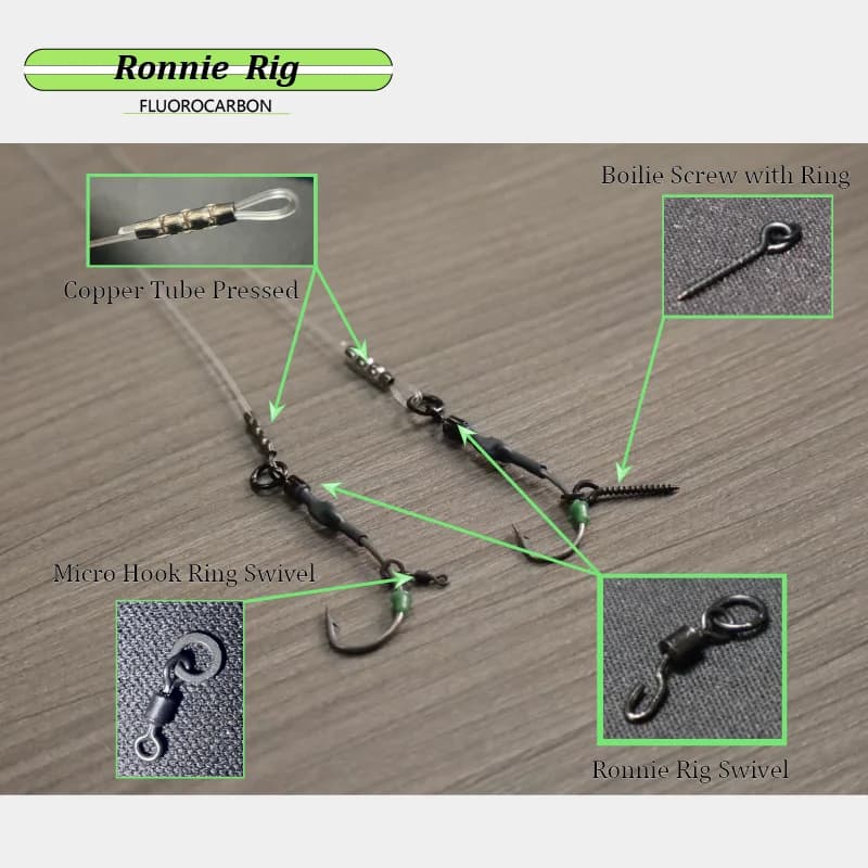 Montages carp fishing Ronnie Rigs 6 pcs fluorocarbone prêts à l'emploi pour pêche de la carpe