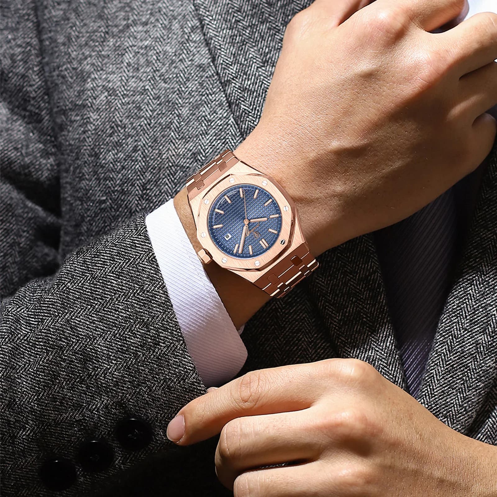 Montre homme calendrier étanche luminescente acier inoxydable carrée tendance quartz affaires étudiant