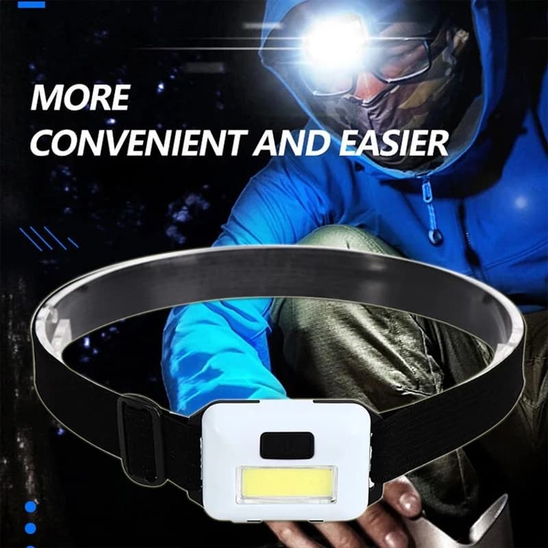 Mini lampe frontale COB LED 3 modes étanche pour pêche nocturne et camping compact
