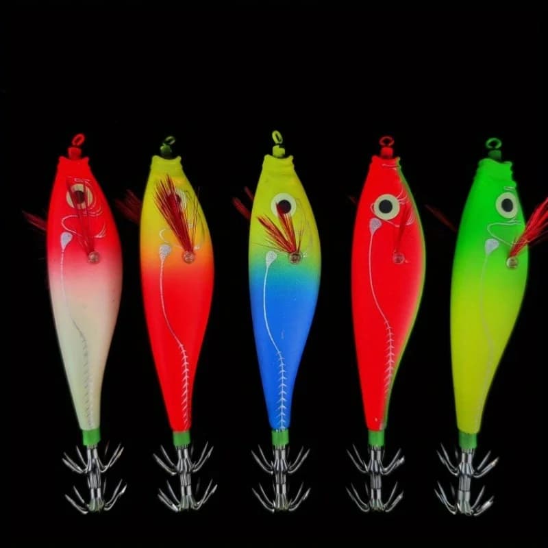 Leurre lumineux horizontal pour calmar 5 pièces Ackibbik, appât crevette et seiche pêche en mer