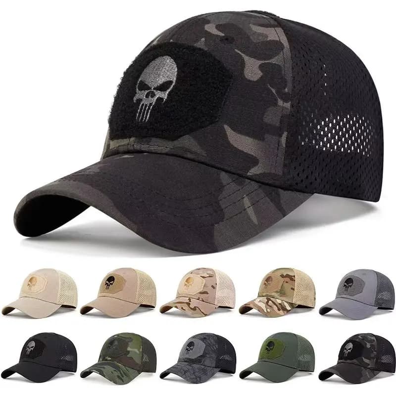 Casquette tactique crâne airsoft mesh respirante pêche randonnée ajustable snapback