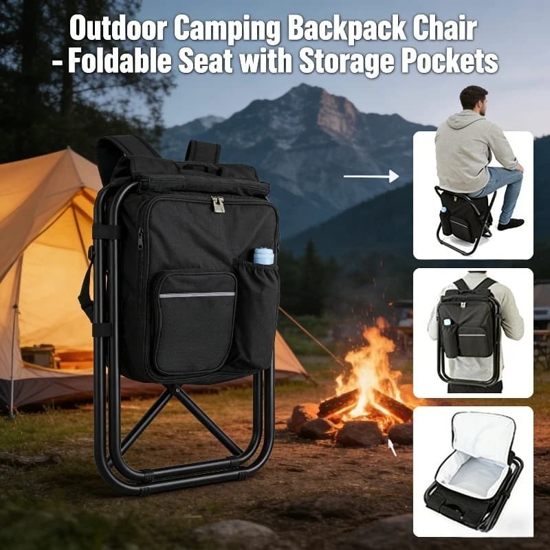 Tabouret pliant multifonction extérieur portable sac isotherme intégré sac à dos camping plage pêche