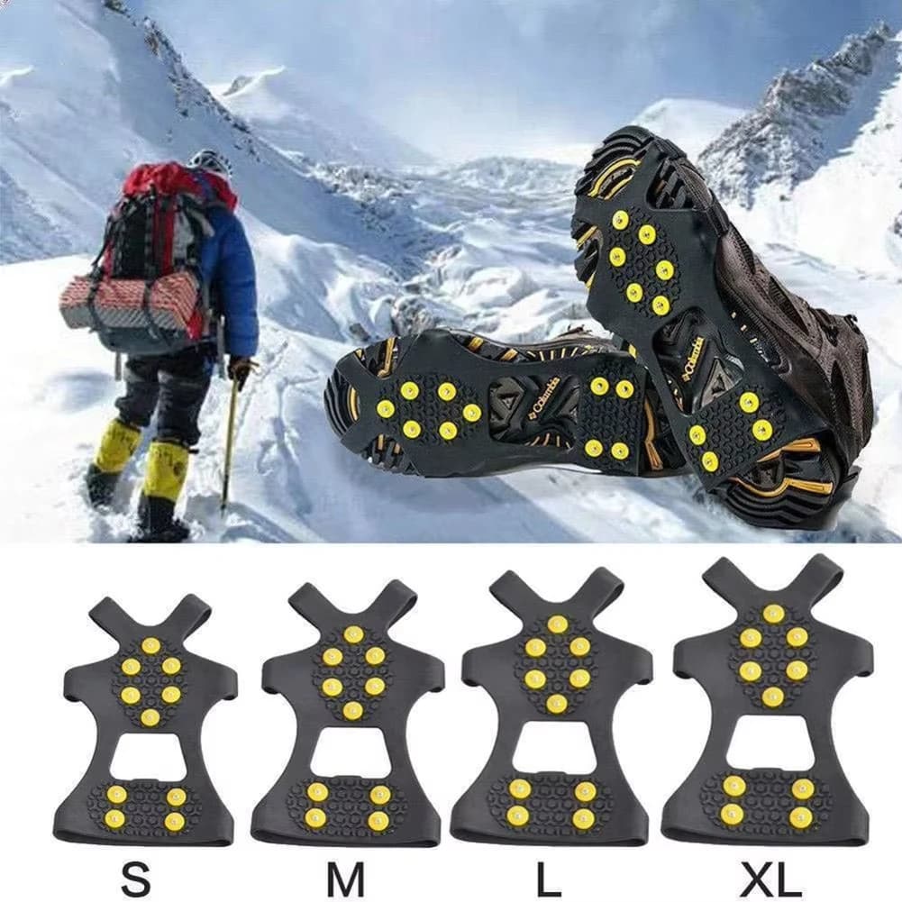 Crampons 10 dents pour chaussures randonnée pêche hiver - Couvre-chaussures anti-dérapant neige