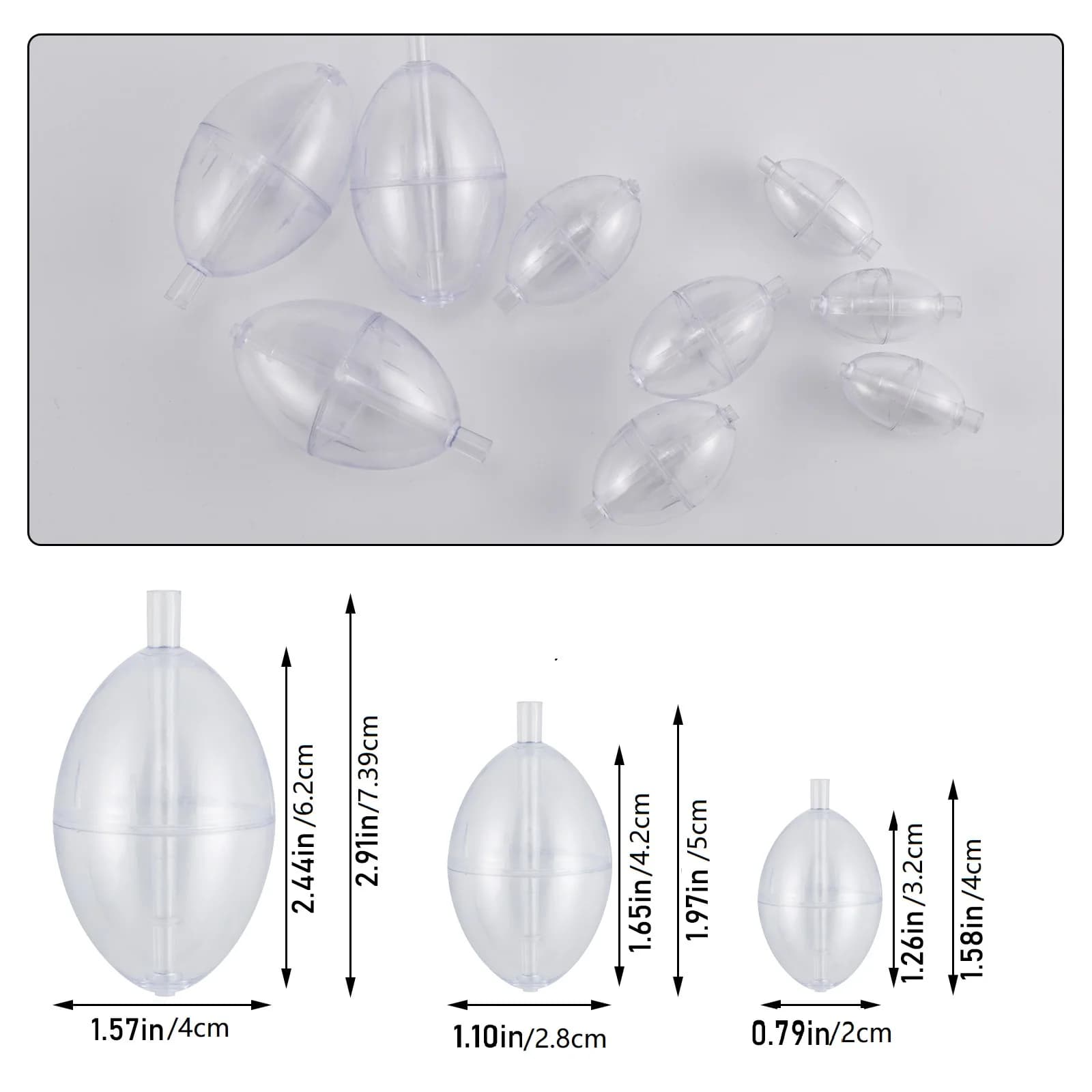 10 flotteurs de pêche transparents PVC avec indicateur de touche, bulles d'eau pour surface et coulissants