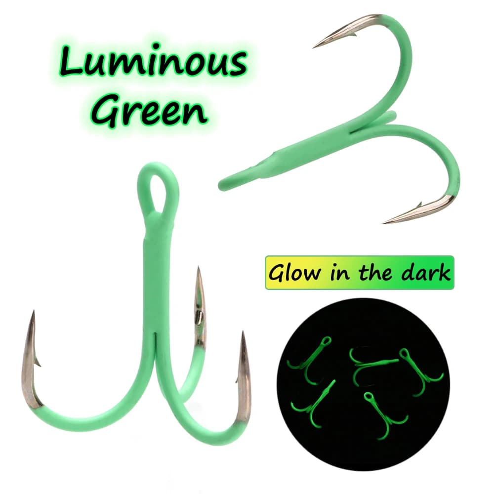Hameçons triples luminescents 10 pièces 14# 3/0 pour pêche en mer et eau douce