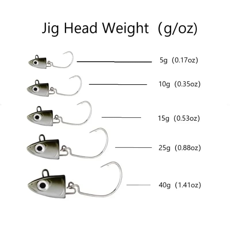 Tête de jig TEKNIK 5g à 40g avec leurre black minnow - Pour pêche du bar au jigging