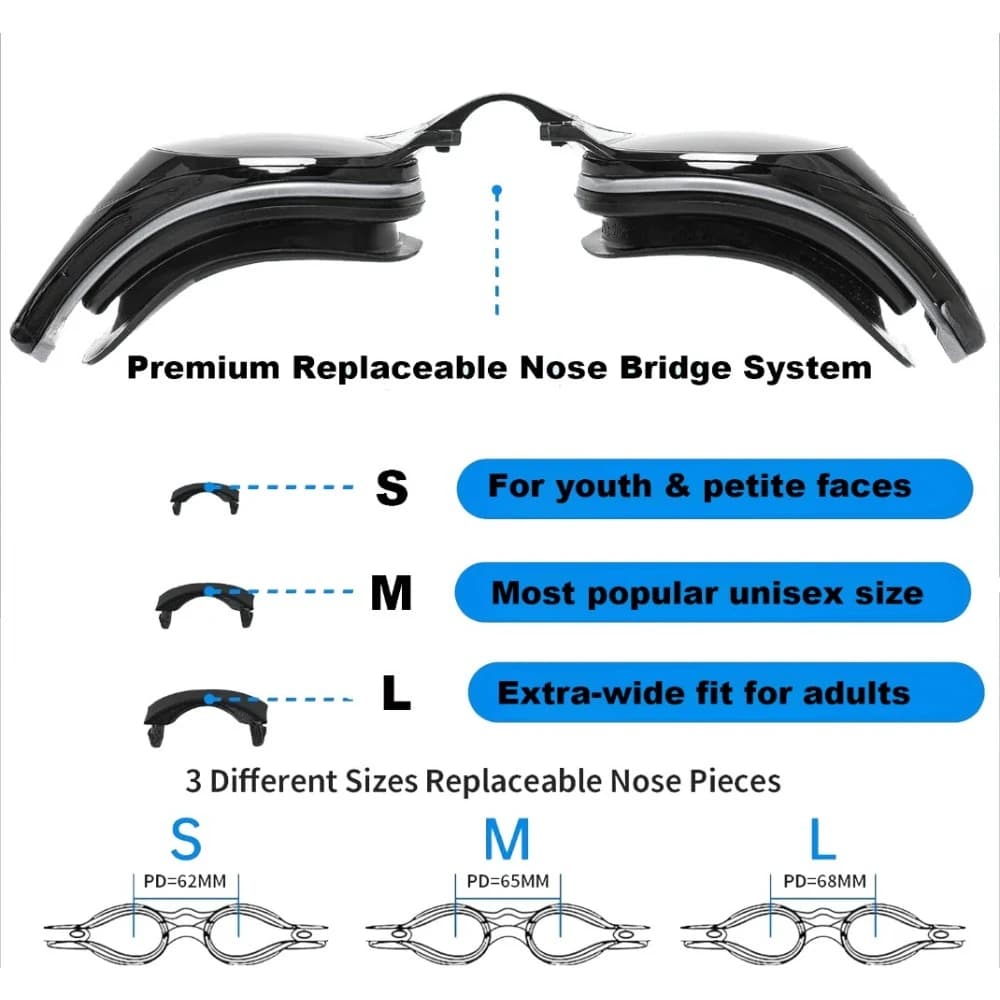 Lunettes de natation anti-buée ajustables pour adultes et adolescents - Design étanche confortable piscine mer