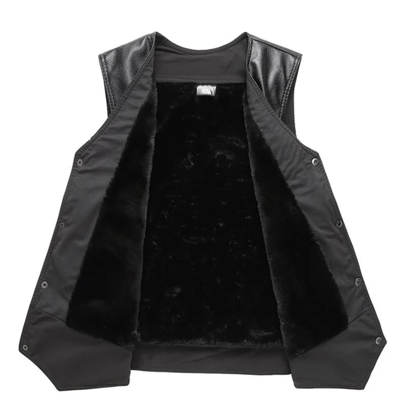 Gilet chaud épais polaire cuir hiver 2025 pêche V-neck simple bouton décontracté vêtement extérieur homme