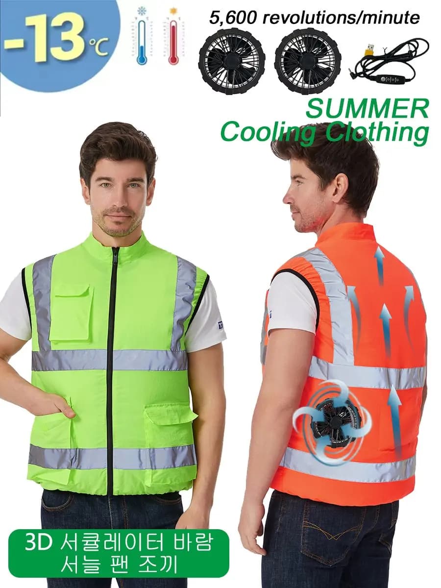 Gilet rafraîchissant été ventilateur USB 5V travail pêche veste climatisée bandes réfléchissantes