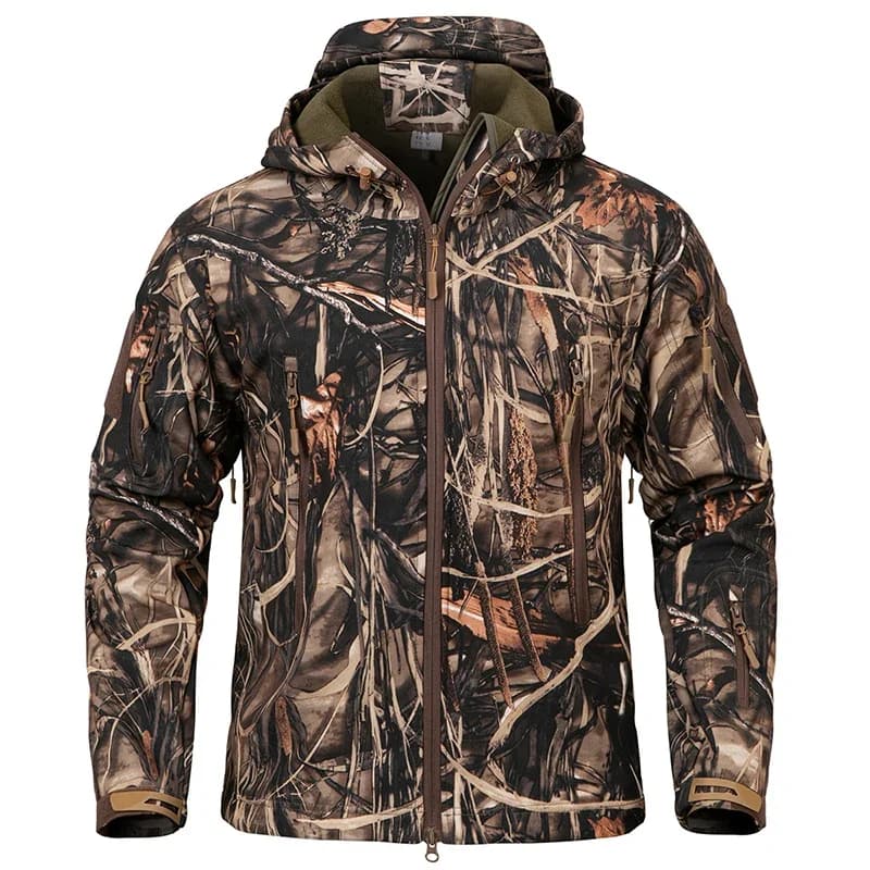 Veste de chasse camouflage silencieux homme imperméable polaire soft shell pêche randonnée capuche