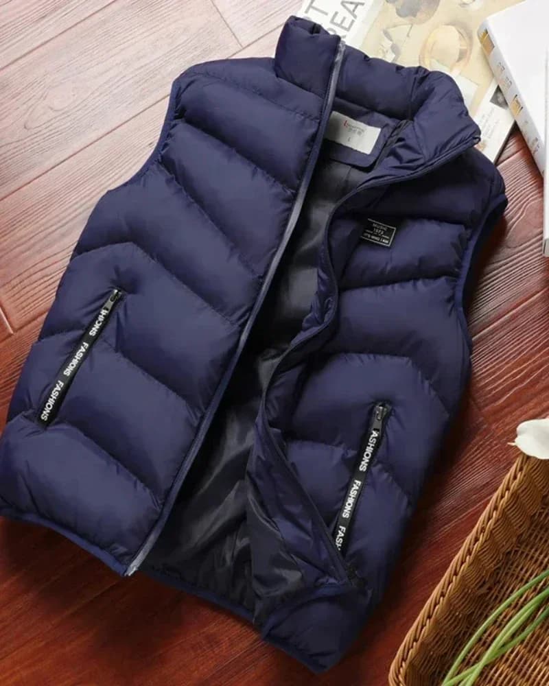 Veste matelassée sans manches homme hiver - Veste chaude en duvet coupe-vent couleur unie
