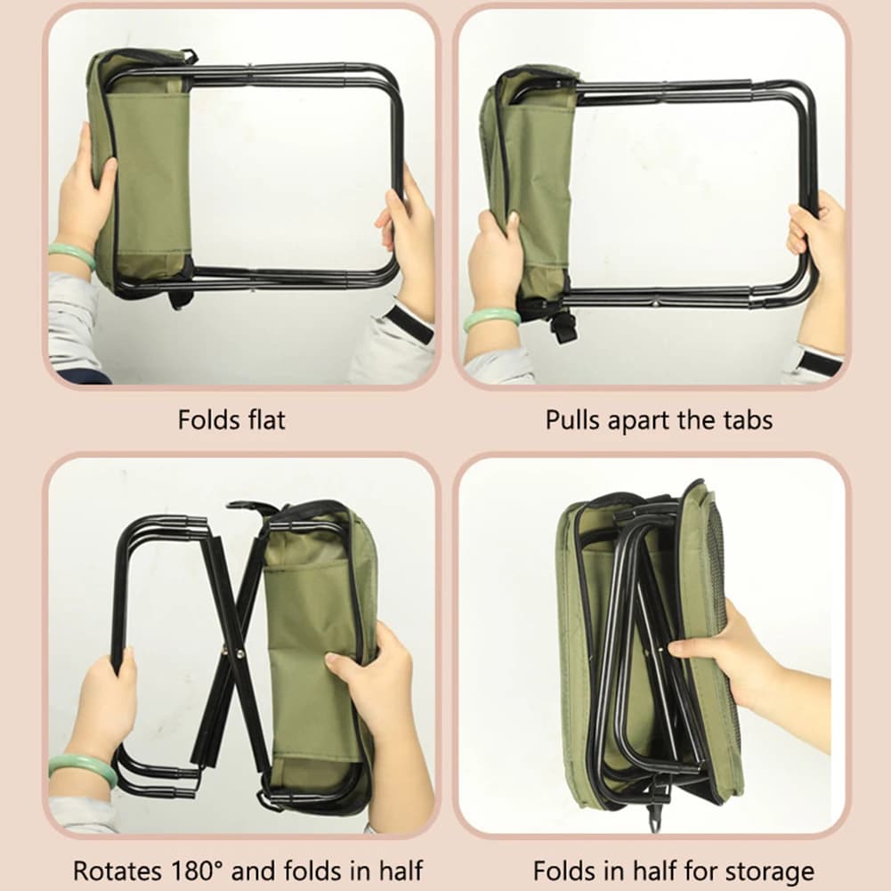 Tabouret de pêche pliant avec sac filet intégré - Léger et compact pour le stockage
