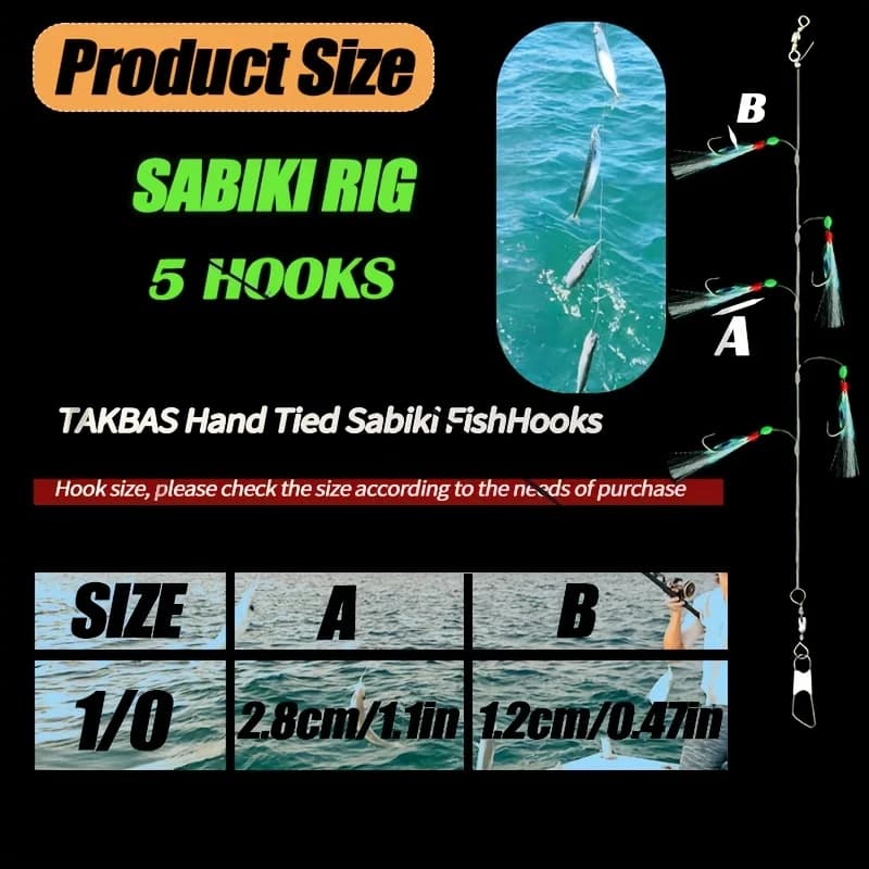 Hameçon Sabiki TAKBAS pour pêche au saumon et maquereau, acier haute teneur en carbone avec leurres