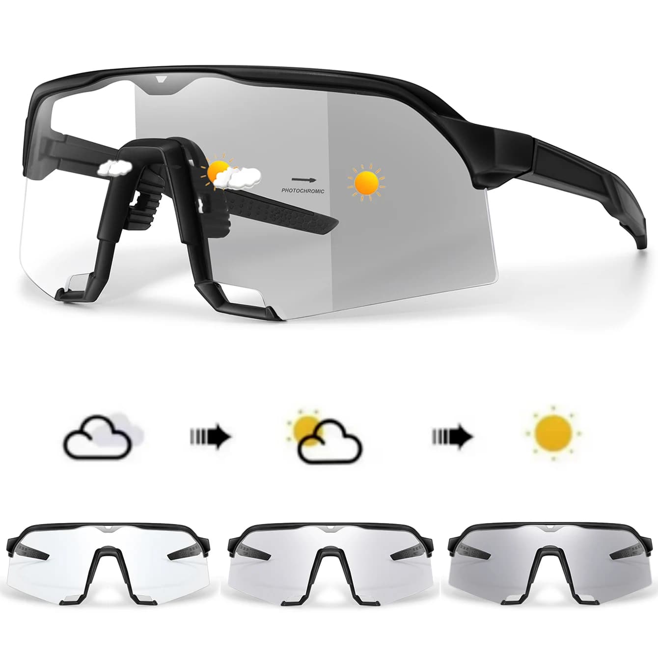 Lunettes photochromiques pour pêche et vélo - Hommes et femmes - Protection vent et UV400