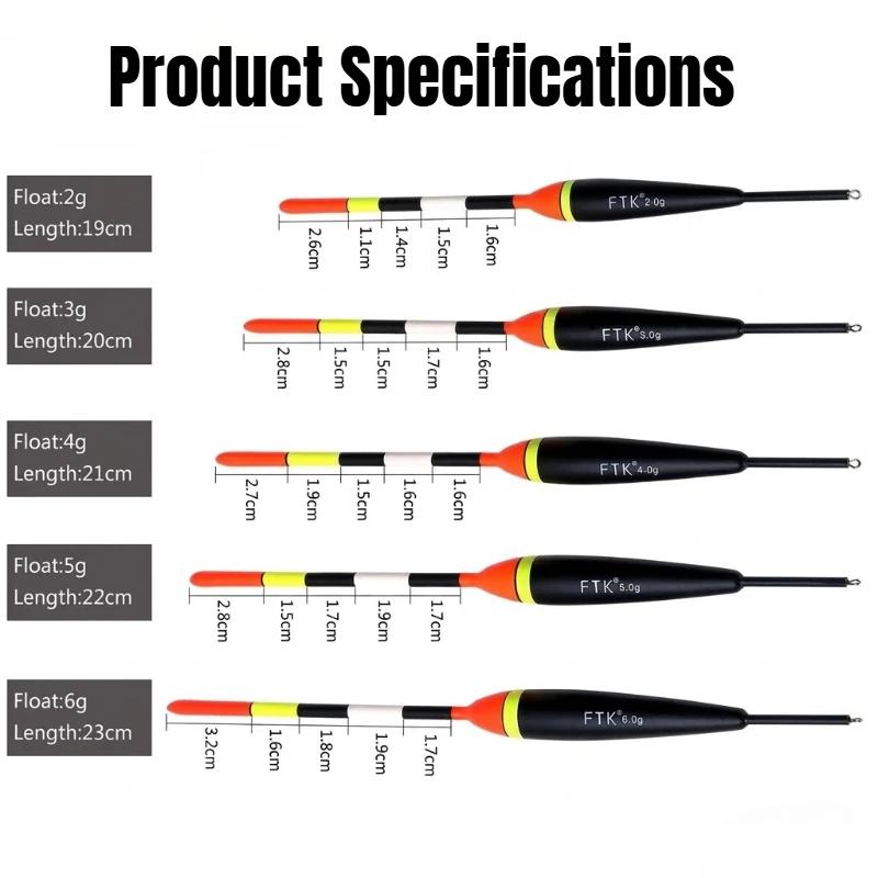 5 flotteurs de pêche haute visibilité néon avec âme bois - Flotteurs anti-torsion 2-5g pour eau douce et mer