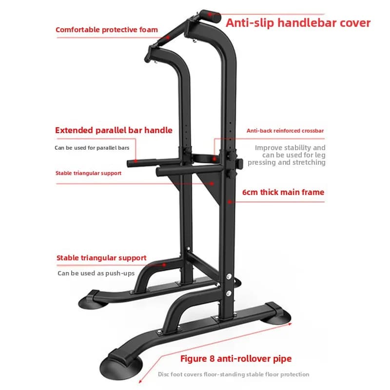 Barre parallèle pliante noire pour tractions et dips à domicile - Équipement sportif polyvalent pour le renforcement musculaire