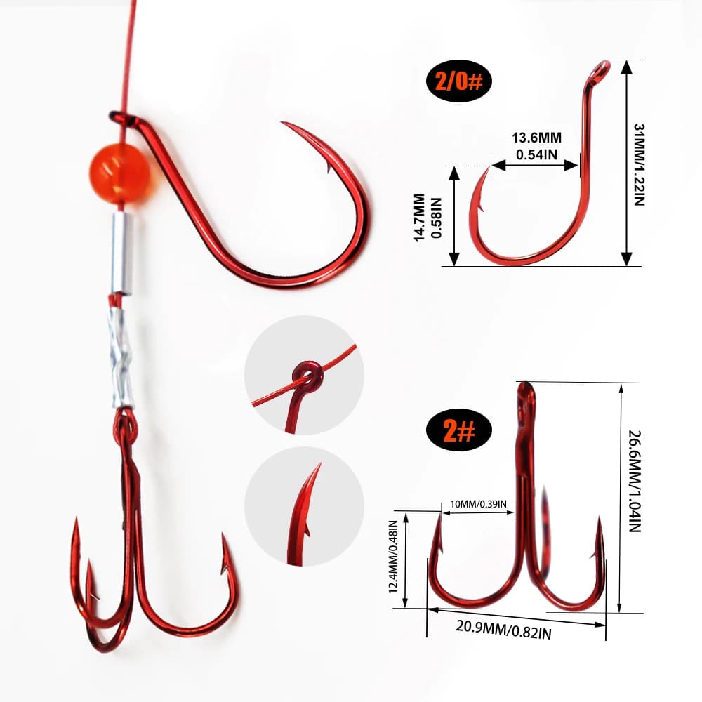 Montage ZYZHE avec hameçon octopus rouge et hameçons triple pour appâts vivants et pêche carnassiers