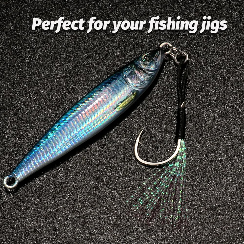 Hameçons assist plumes Sharp pour jigging et casting - acier haute teneur en carbone avec barbelures angulaires