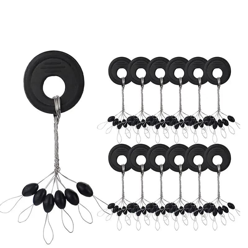 60 pièces stoppers ovale en caoutchouc noir pour flotteur de pêche, émerillons et ligne, idéal silure et carpe