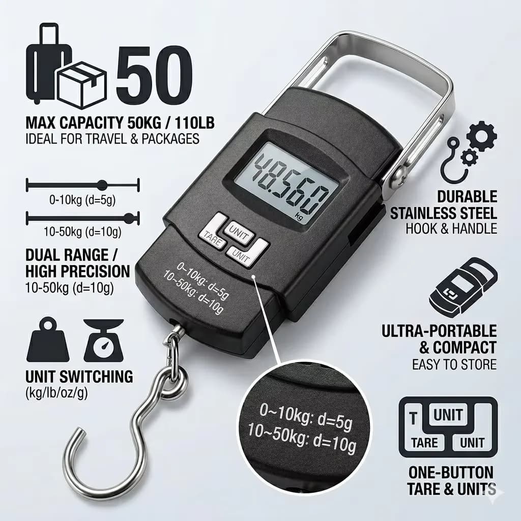 Balance numérique pêche 10kg portable crochet électronique 0.1kg précision bagages cuisine outil