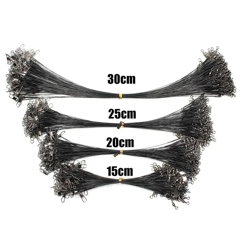 20 pièces anti-morsure acier pour pêche - Leader acier avec émerillon 15-50cm - Leash plombé accessoire