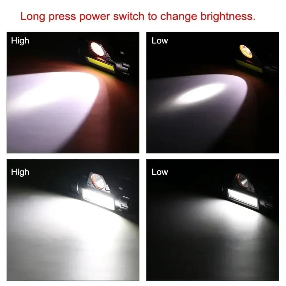 Lampe frontale COB Q5 avec batterie 18650 intégrée et gradation continue pour pêche et camping nocturne