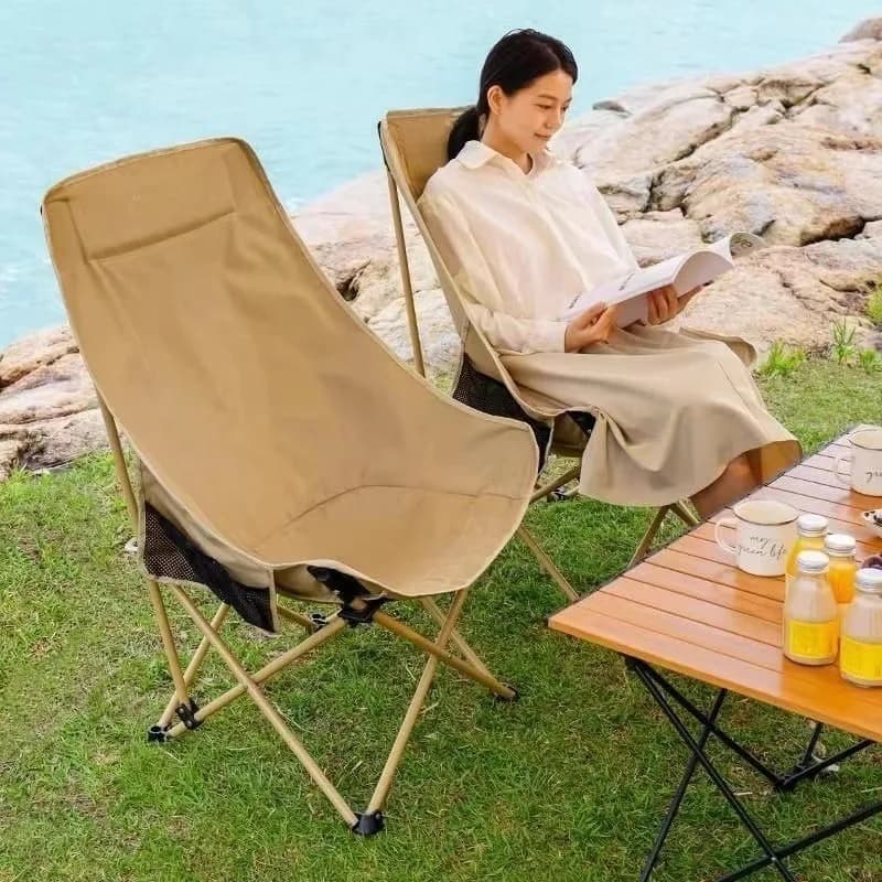 Fauteuil pliant lune haute dossier portable pour pêche camping voyage extérieur multifonction