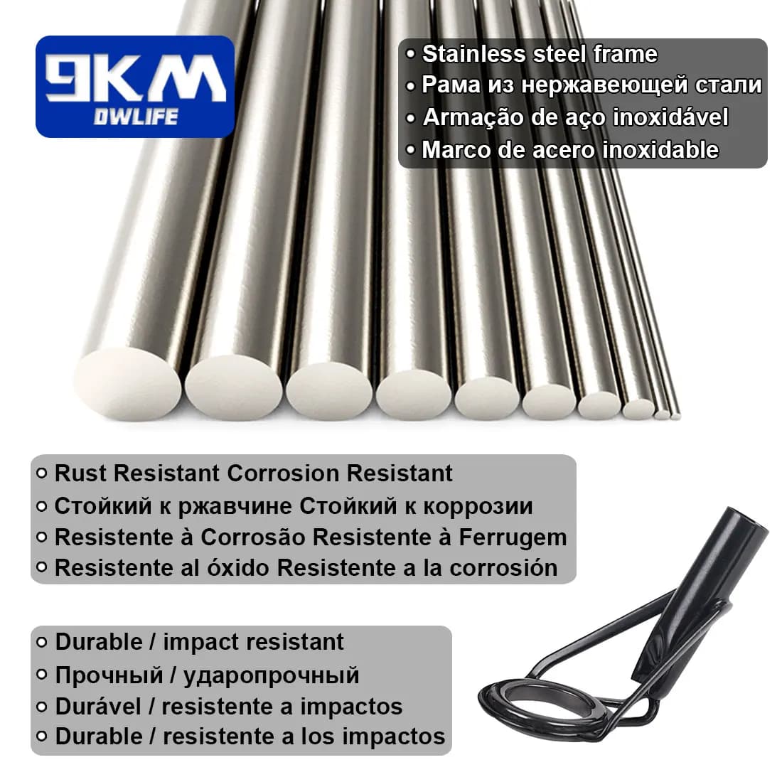 Kit réparation anneaux canne pêche 5 pièces guides céramique acier inoxydable montage #6 à #16
