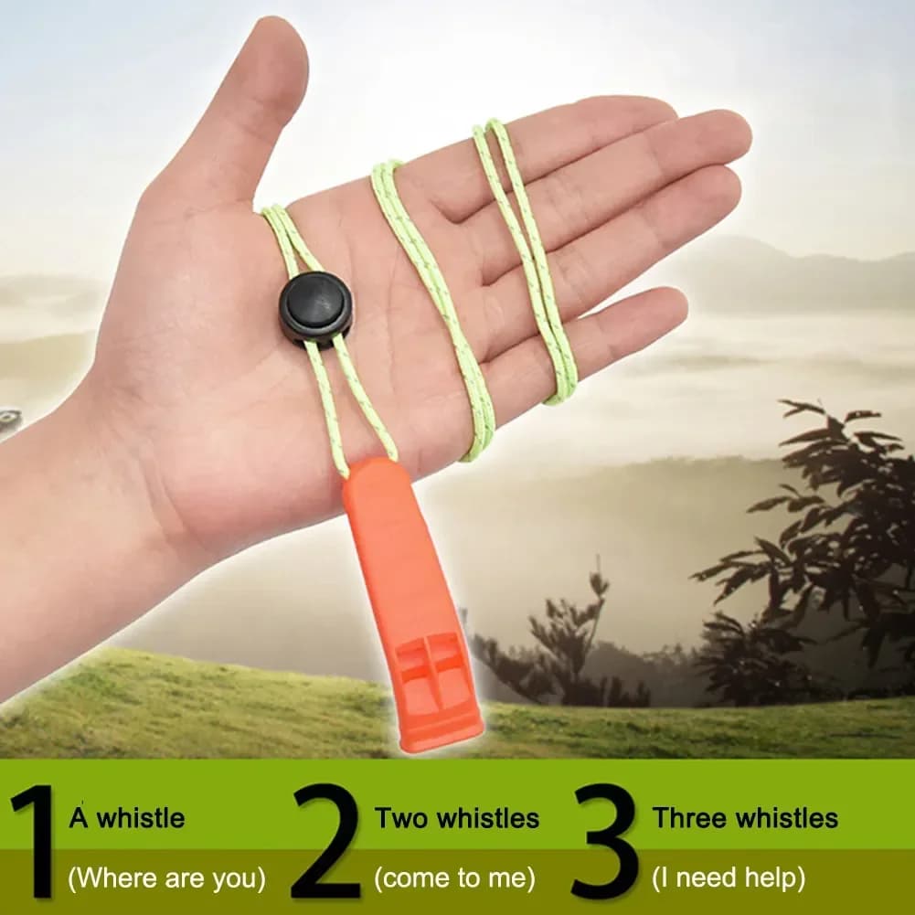 Sifflet plastique double tube double bande avec corde queue pour camping randonnée pêche survie