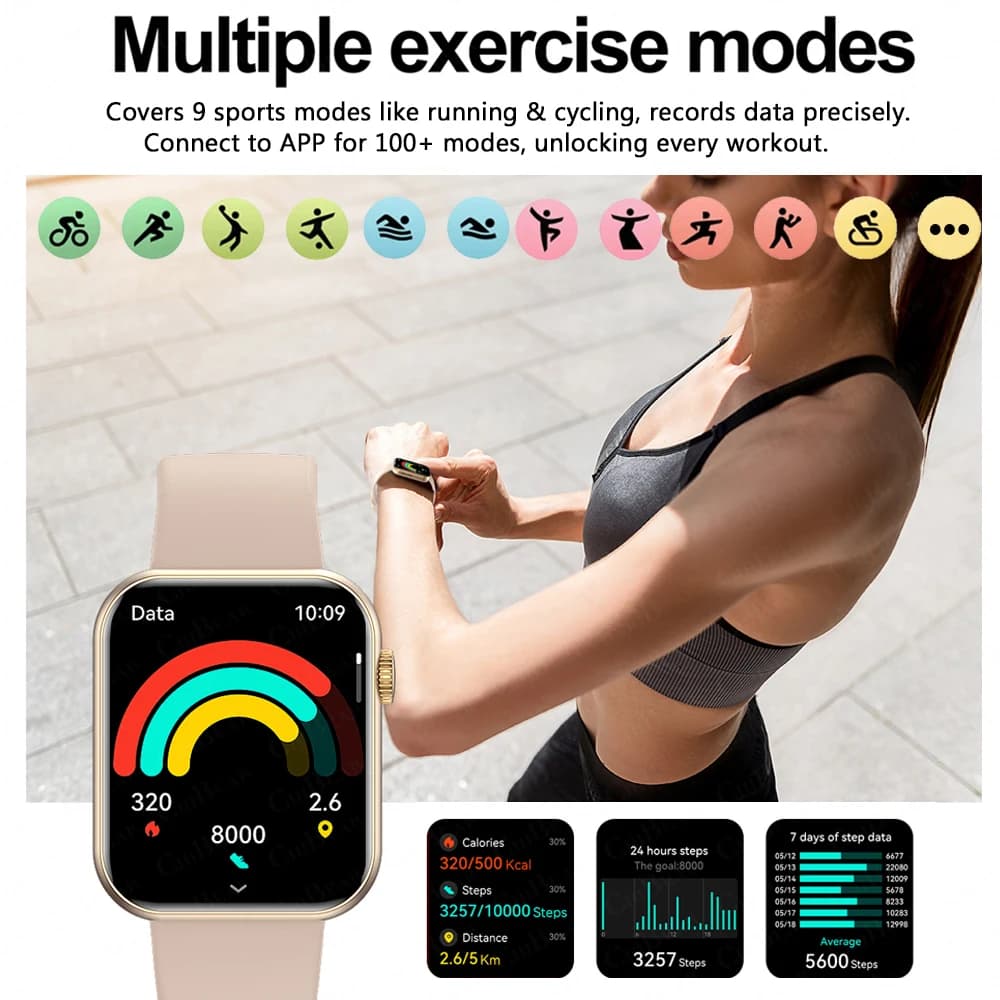 Montre connectée sport 2025 homme femme - Écran tactile 1.9 pouce, étanche IP68, assistant vocal IA