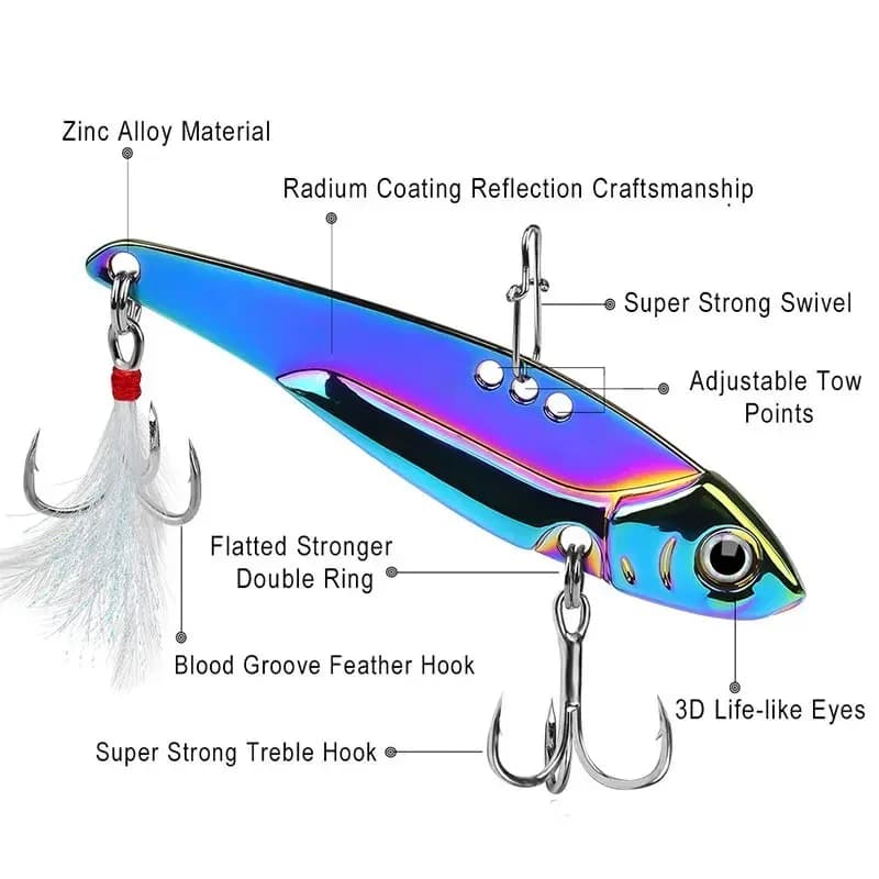 Leurre métal VIB 20g multicolore pour tous les niveaux d'eau, pêche du black-bass et carnassiers