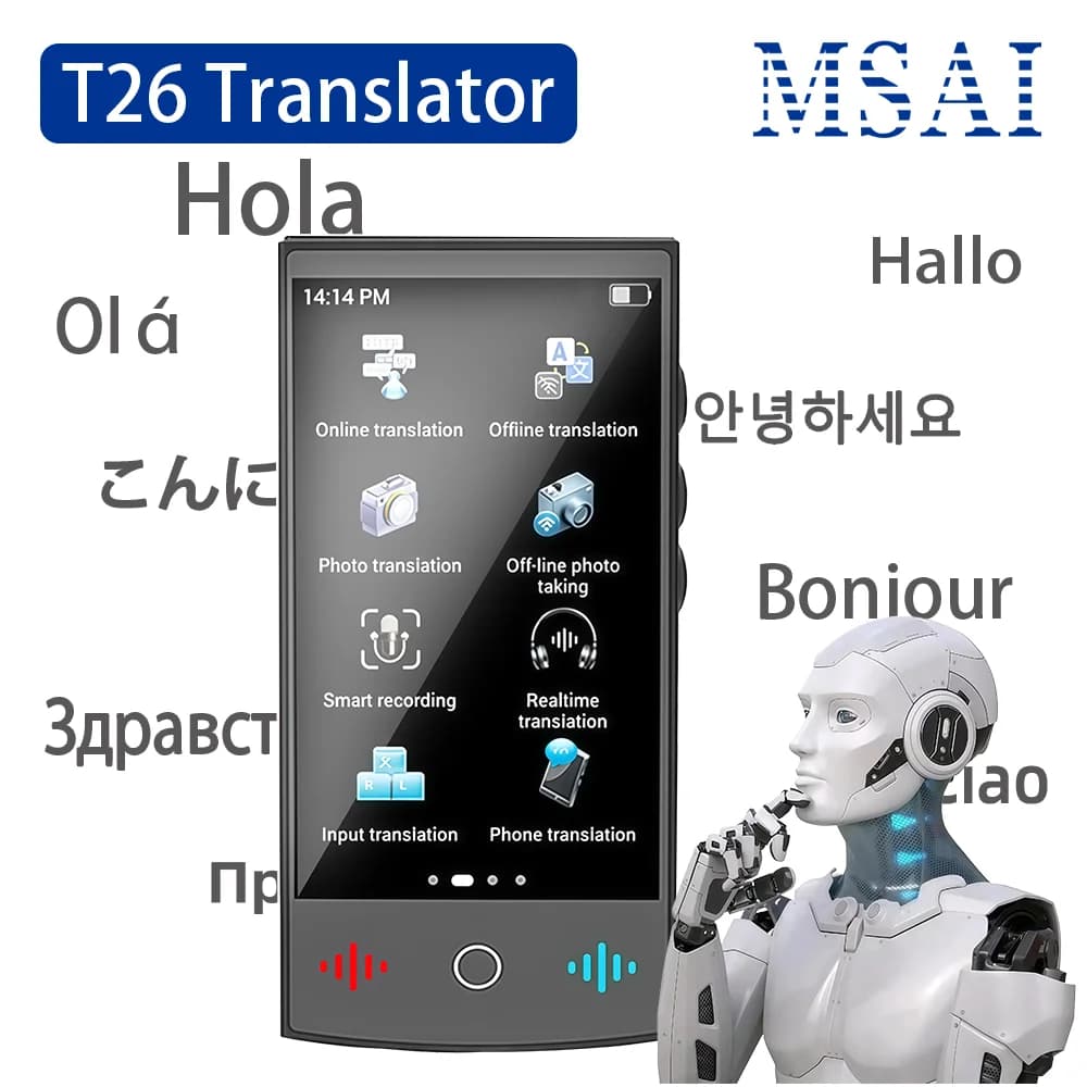 Traducteur voyage AI T26 ChatGPT 160 langues - Traduction vocale professionnelle pour pêche internationale