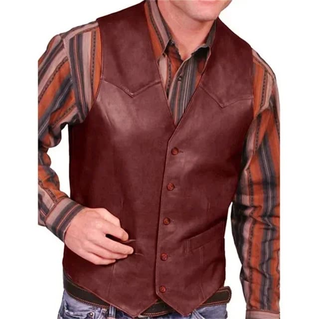 Gilet cuir homme motard 5XL, style steampunk ou western cowboy pour costume vintage et fête déguisée