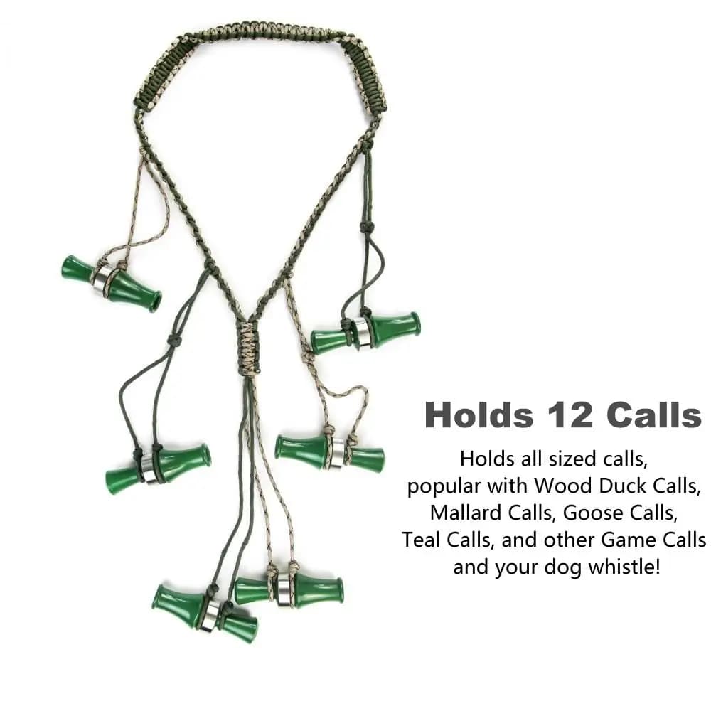 Cordon appel canard réglable - Collier chasse 12 anneaux tressé pour portage appeaux et sifflets