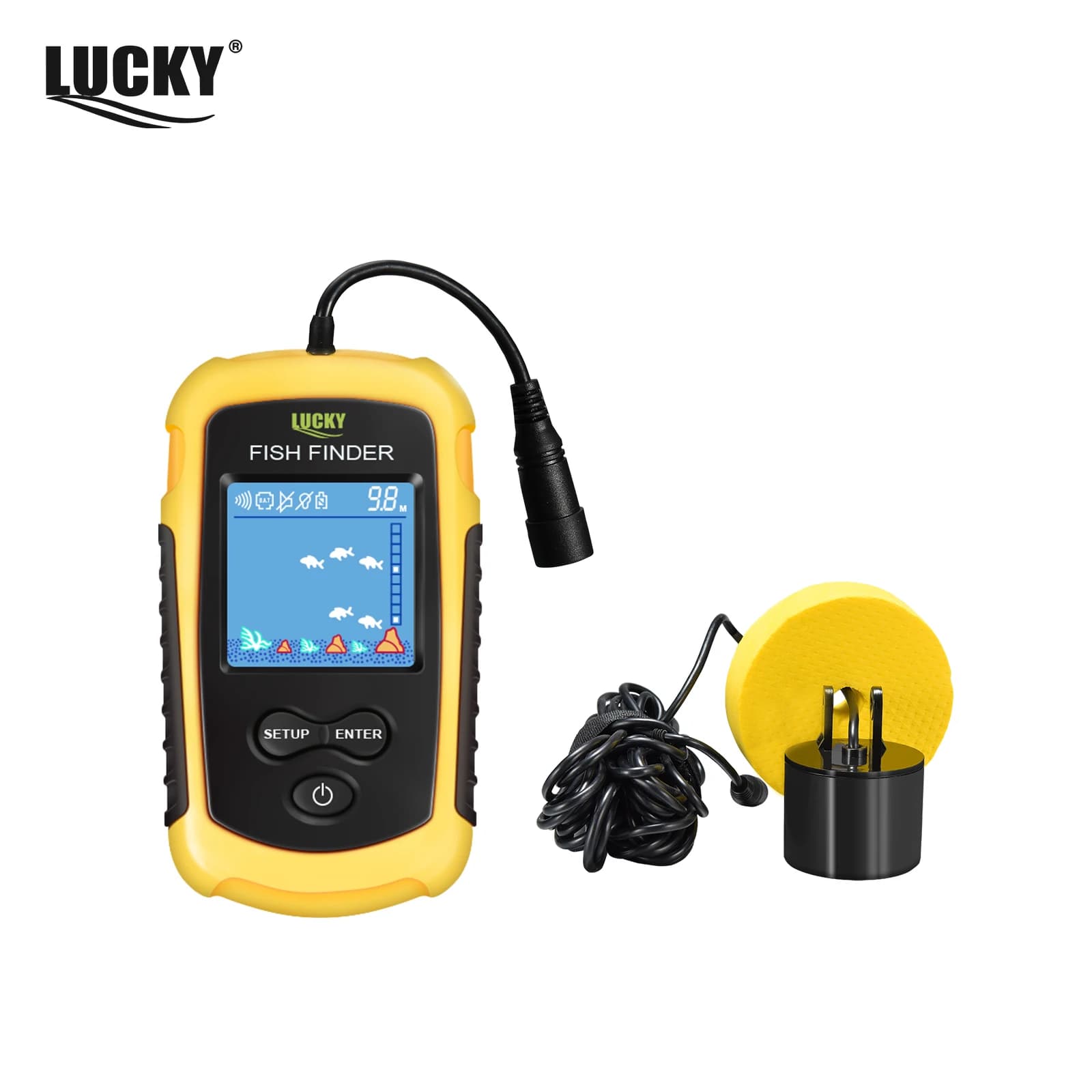 Lucky FF1108-1 Sondeur Portable Pêche Glace 0.7-100m - Échosondeur avec Alarme et Transducteur