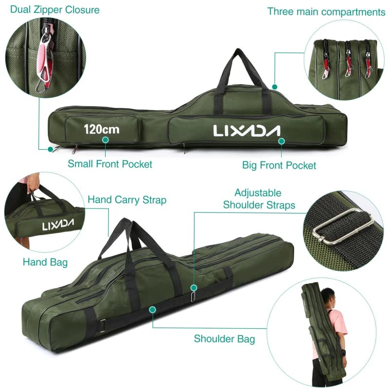 Sac transport cannes pêche Lixada 90/120/150cm 3 couches pliable rangement moulinets accessoires