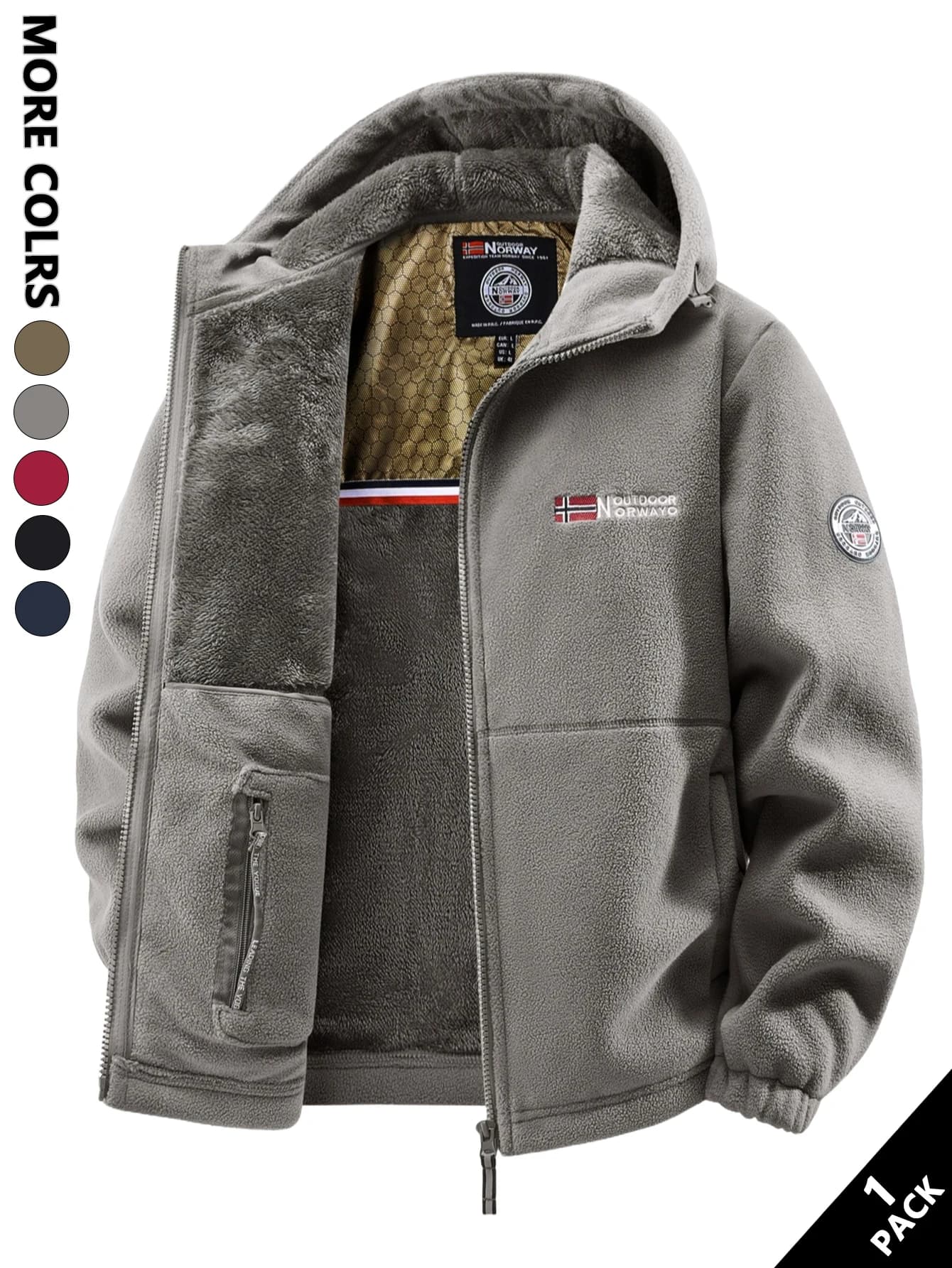 Veste de pêche hiver polaire capuche homme - Coupe-vent chaude sport running quotidien vacances