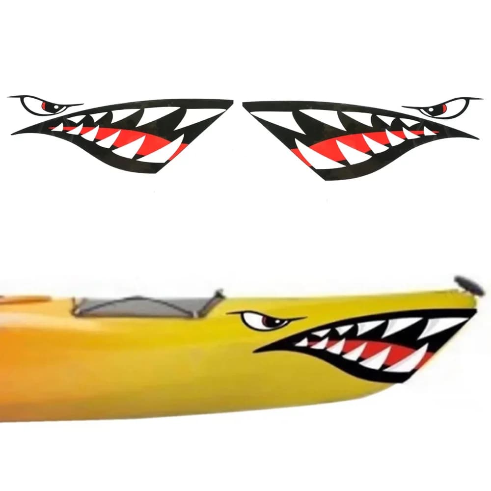 Autocollants dents de requin pour kayak - Décalques waterproof agressifs pour bateau de pêche et véhicule