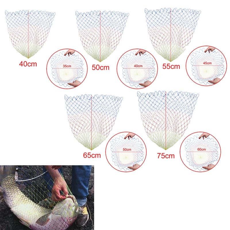 Filet de pêche pliable en nylon maille losange 5 tailles pour épuisette et pêche en rivière