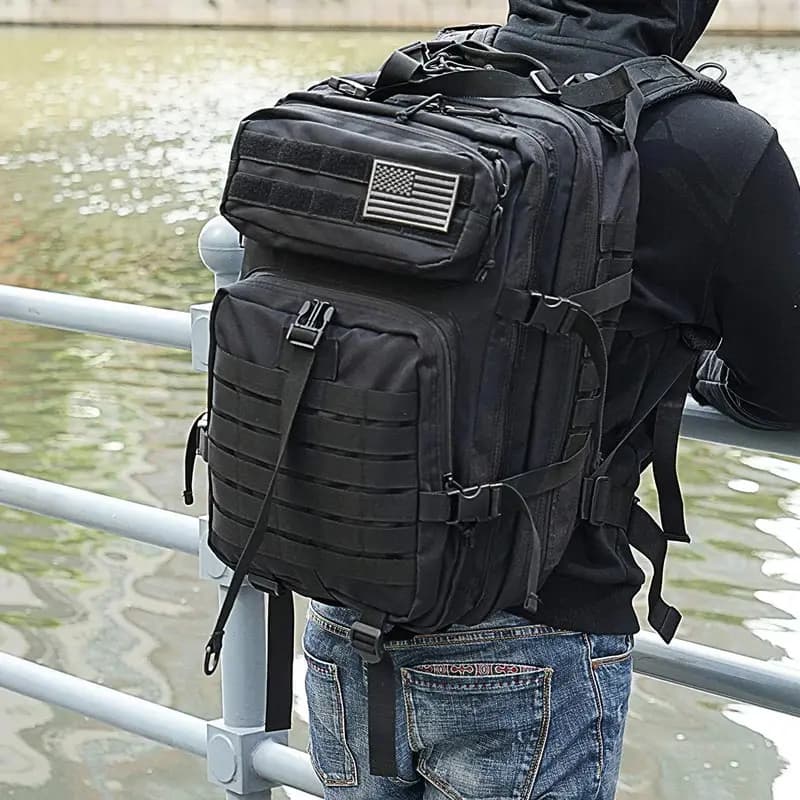 Sac à dos tactique pêche 45L - Rangement MOLLE équipement trekking chasse survie pêcheur