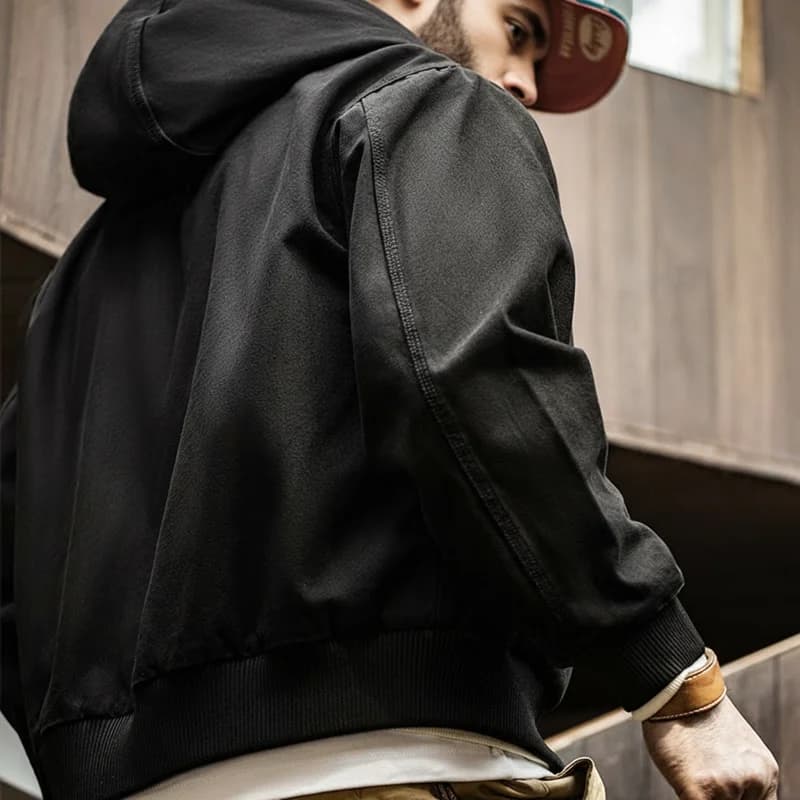Veste vintage Maden J130 en toile lourde avec capuche - Veste courte pour pêche et streetwear automnal
